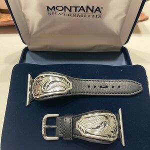 Montana Silversmiths Black and Silver Apple Watch Band